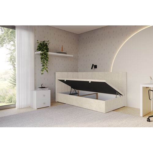 Lit Simple, Coffre De Rangement, Droite - Lovy 100x200 Beige