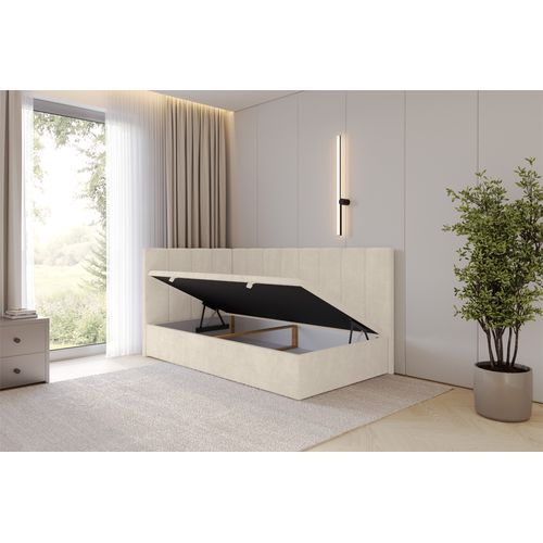 Lit Simple, Coffre De Rangement, Droite - Lovy 100x200 Beige