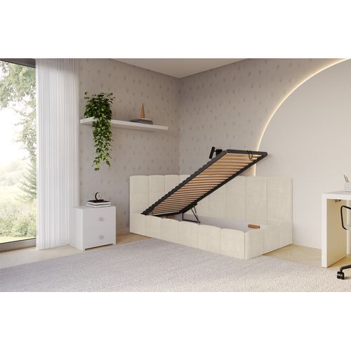 Lit Simple Avec Coffre De Rangement, Droite - Livy 80x200 Beige