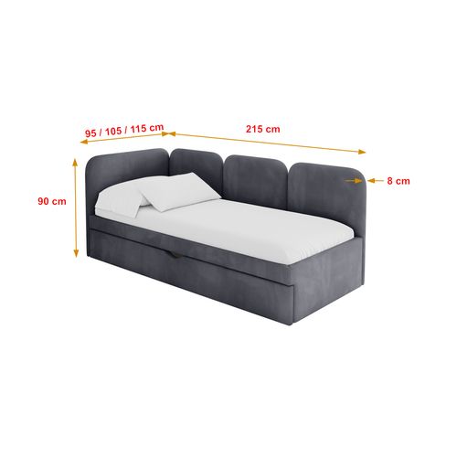 Lit Adolescent Droit Avec Rangement Alvy 100x200cm Gris Foncé En Velours