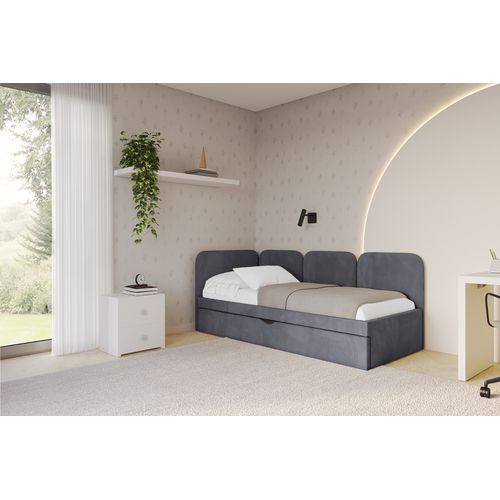Lit Adolescent Droit Avec Rangement Alvy 100x200cm Gris Foncé En Velours