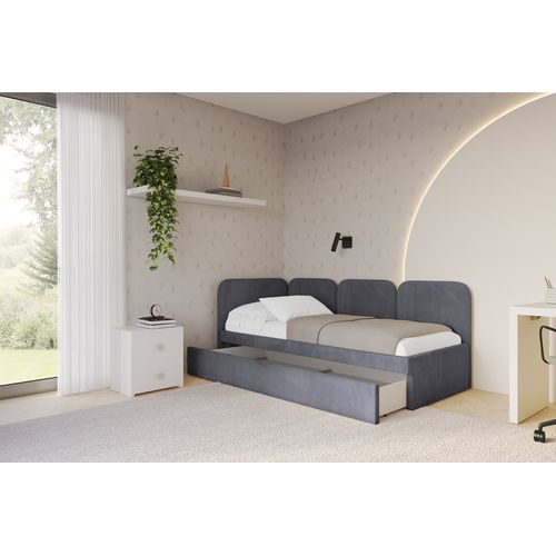 Lit Adolescent Droit Avec Rangement Alvy 100x200cm Gris Foncé En Velours