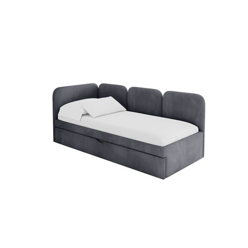 Lit Adolescent Droit Avec Rangement Alvy 100x200cm Gris Foncé En Velours