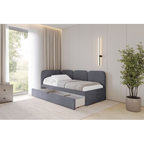 Lit Adolescent Droit Avec Rangement Alvy 100x200cm Gris Foncé En Velours