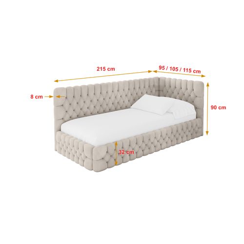 Lit Adolescent Gauche Avec Rangement Muly 90x200cm Beige En Velours