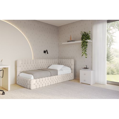 Lit Adolescent Gauche Avec Rangement Muly 90x200cm Beige En Velours