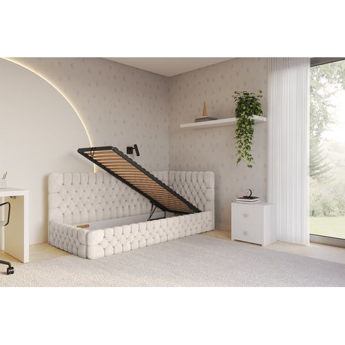 Lit Adolescent Gauche Avec Rangement Muly 90x200cm Beige En Velours