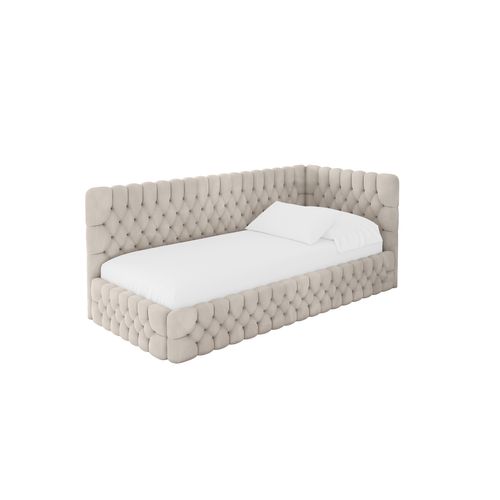 Lit Adolescent Gauche Avec Rangement Muly 90x200cm Beige En Velours