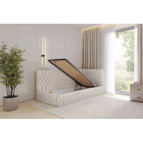 Lit Adolescent Gauche Avec Rangement Muly 90x200cm Beige En Velours