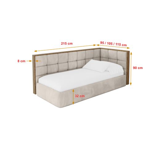 Lit Adolescent Gauche Avec Rangement Sovy 100x200cm Beige En Velours