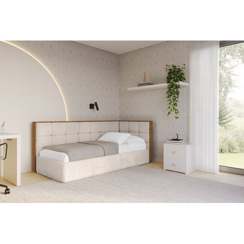 Lit Adolescent Gauche Avec Rangement Sovy 100x200cm Beige En Velours
