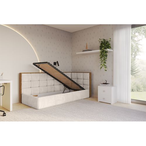 Lit Adolescent Gauche Avec Rangement Sovy 100x200cm Beige En Velours