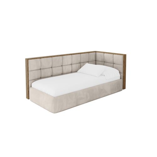 Lit Adolescent Gauche Avec Rangement Sovy 100x200cm Beige En Velours