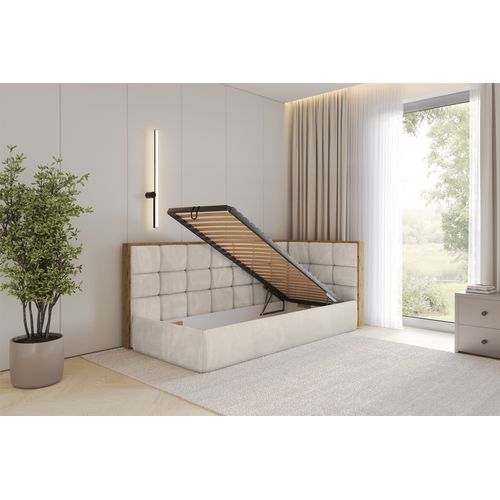 Lit Adolescent Gauche Avec Rangement Sovy 100x200cm Beige En Velours