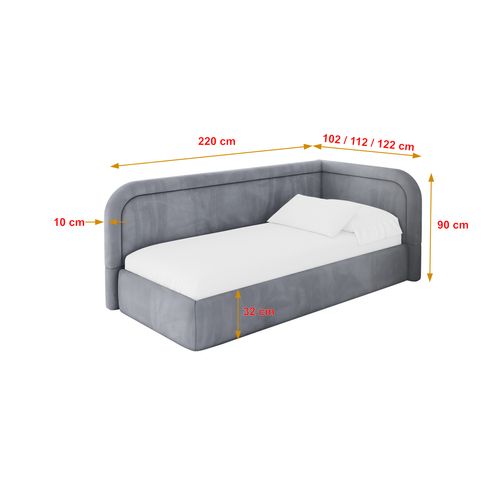 Lit Adolescent Gauche Avec Rangement Jovy 90x200cm Gris En Velours