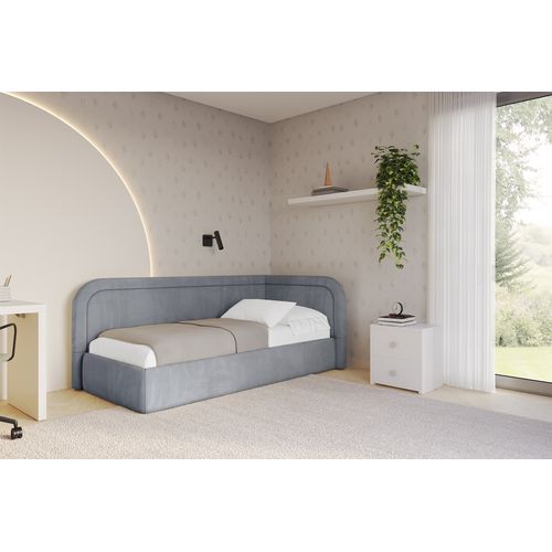 Lit Adolescent Gauche Avec Rangement Jovy 90x200cm Gris En Velours
