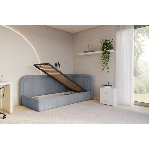 Lit Adolescent Gauche Avec Rangement Jovy 90x200cm Gris En Velours
