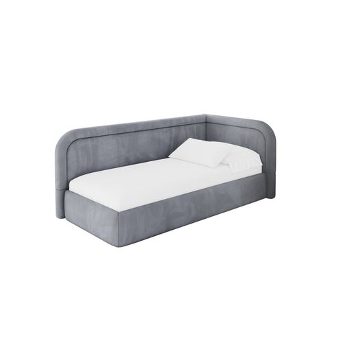 Lit Adolescent Gauche Avec Rangement Jovy 90x200cm Gris En Velours