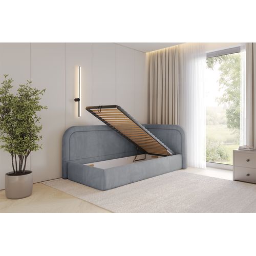 Lit Adolescent Gauche Avec Rangement Jovy 90x200cm Gris En Velours