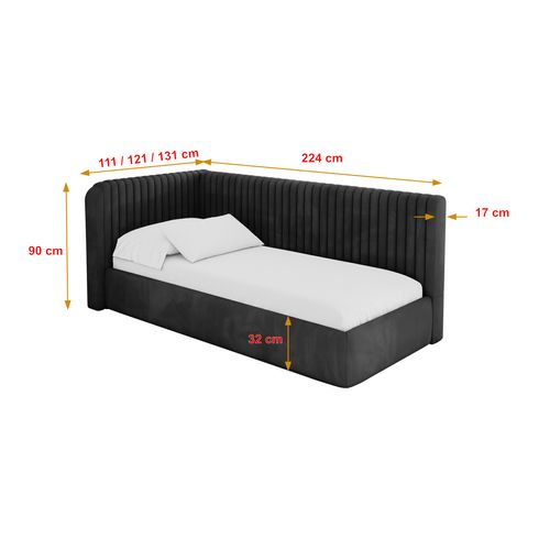 Lit Adolescent Droit Avec Rangement Aury 80x200cm Noir En Velours