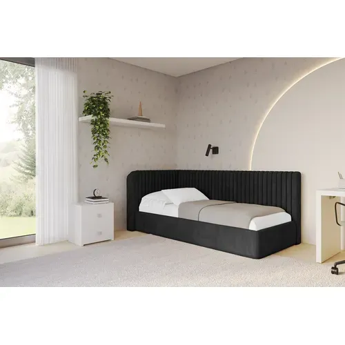 Lit Adolescent Droit Avec Rangement Aury 80x200cm Noir En Velours