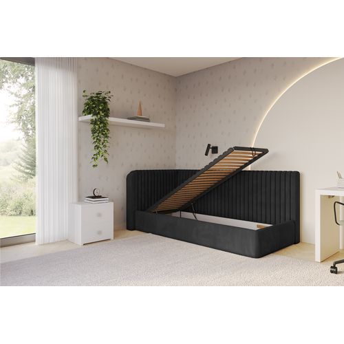Lit Adolescent Droit Avec Rangement Aury 80x200cm Noir En Velours