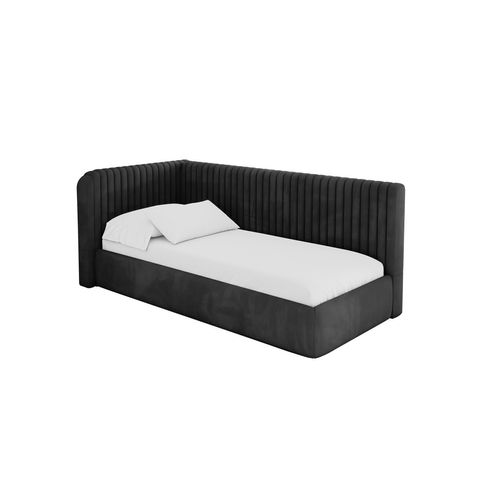 Lit Adolescent Droit Avec Rangement Aury 80x200cm Noir En Velours