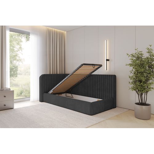 Lit Adolescent Droit Avec Rangement Aury 80x200cm Noir En Velours
