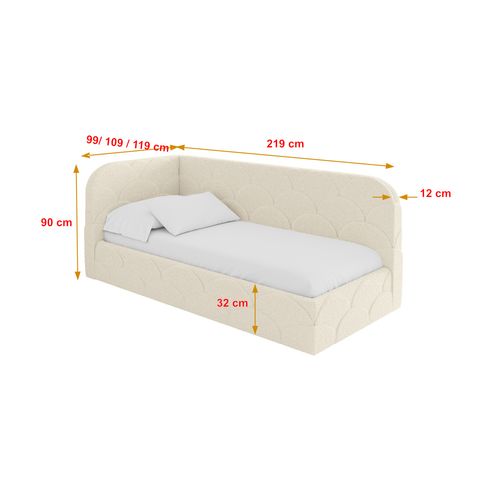 Lit Adolescent Droit Avec Rangement Elry 90x200cm Beige En Bouclé