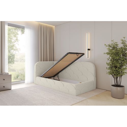 Lit Adolescent Droit Avec Rangement Elry 90x200cm Beige En Bouclé