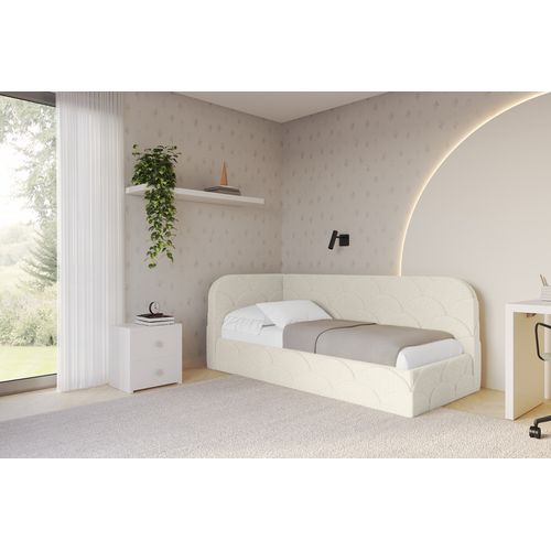Lit Adolescent Droit Avec Rangement Elry 100x200cm Beige En Bouclé