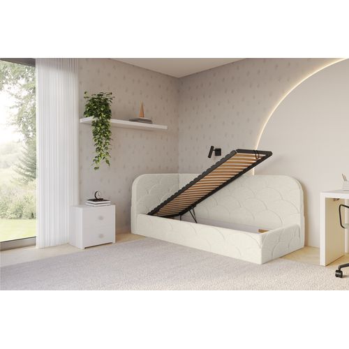 Lit Adolescent Droit Avec Rangement Elry 100x200cm Beige En Bouclé