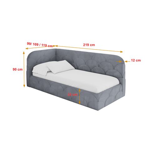 Lit Adolescent Droit Avec Matelas Et Rangement Elry 100x200cm Gris En Velours