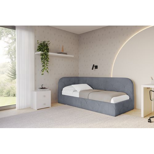 Lit Adolescent Droit Avec Matelas Et Rangement Elry 100x200cm Gris En Velours
