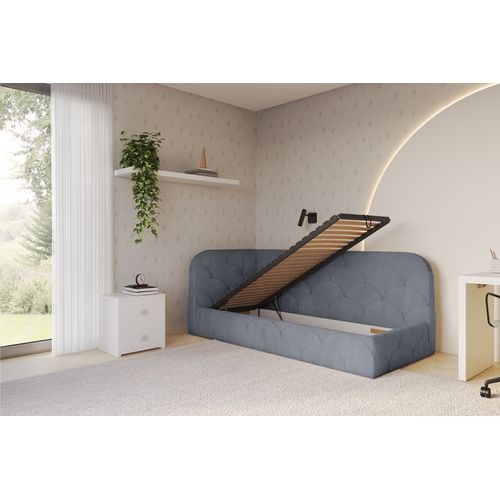 Lit Adolescent Droit Avec Matelas Et Rangement Elry 100x200cm Gris En Velours