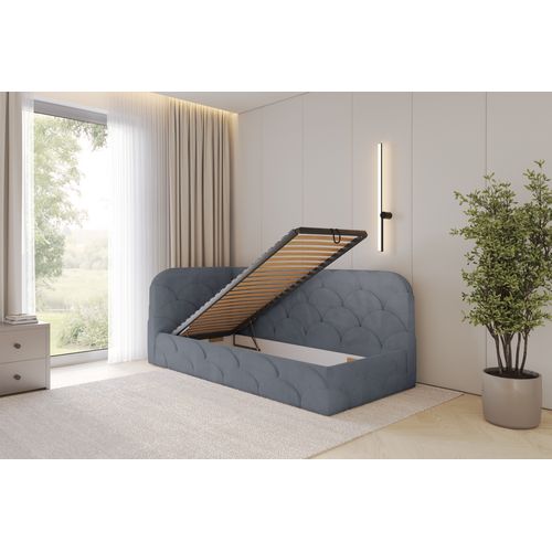 Lit Adolescent Droit Avec Matelas Et Rangement Elry 100x200cm Gris En Velours