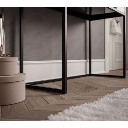 Coiffeuse Blanco Loft Elite Avec Miroir Et Éclairage, Blanc / Noir Brillant, Poignée Cristal Blanc