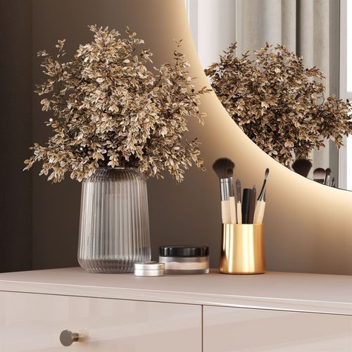 Coiffeuse Blanco Glamour Kaschmir Sur Structure Chromée Avec Miroir LED, Push Open