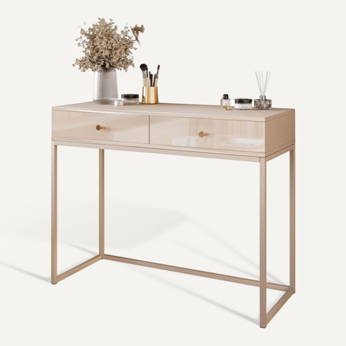 Coiffeuse Blanco Glamour Sur Structure Kaschmir Avec Miroir LED, Poignée Dorée