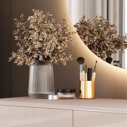Coiffeuse Blanco Glamour Sur Structure Kaschmir Avec Miroir LED, Poignée Dorée