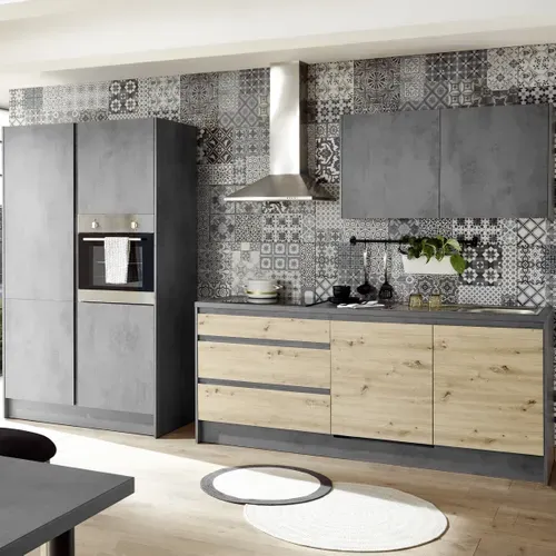 Ensemble cuisine TROJA chêne et gris anthracite vue d'ambiance 1