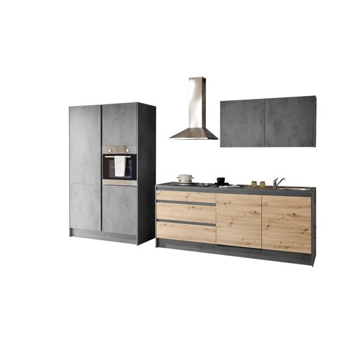 Ensemble cuisine TROJA chêne et gris anthracite vue de profil