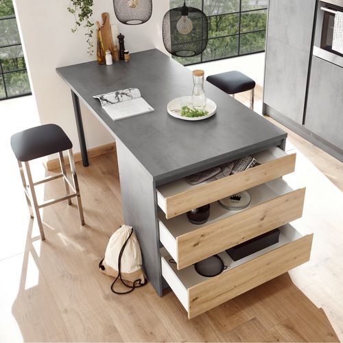 Ilot central H.90cm TROJA imitation chêne et gris anthracite