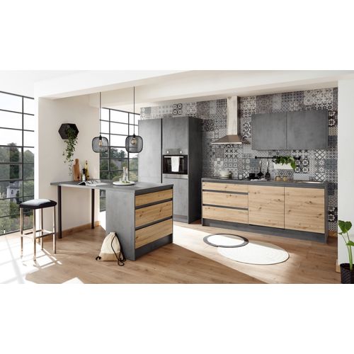 Ilot central H.90cm TROJA imitation chêne et gris anthracite