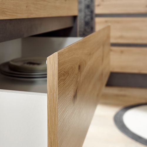 Ilot central H.90cm TROJA imitation chêne et gris anthracite