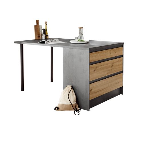 Ilot central H.90cm TROJA imitation chêne et gris anthracite