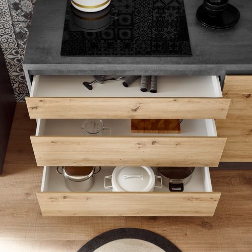 Ilot central H.90cm TROJA imitation chêne et gris anthracite