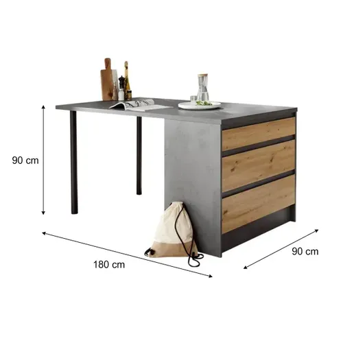 Ilot central H.90cm TROJA imitation chêne et gris anthracite