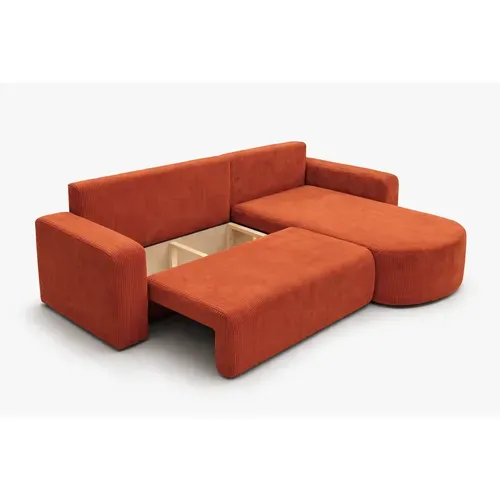 Canapé D'angle Réversible Convertible Avec Fonction De Couchage Velours Côtelé Cuivre Kimo Xl