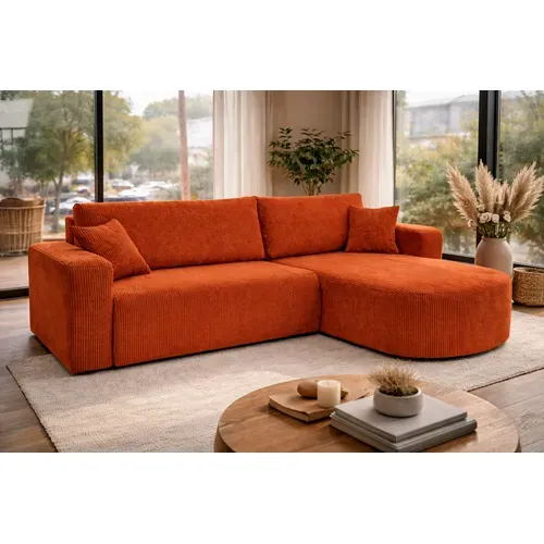 Canapé D'angle Réversible Convertible Avec Fonction De Couchage Velours Côtelé Cuivre Kimo Xl